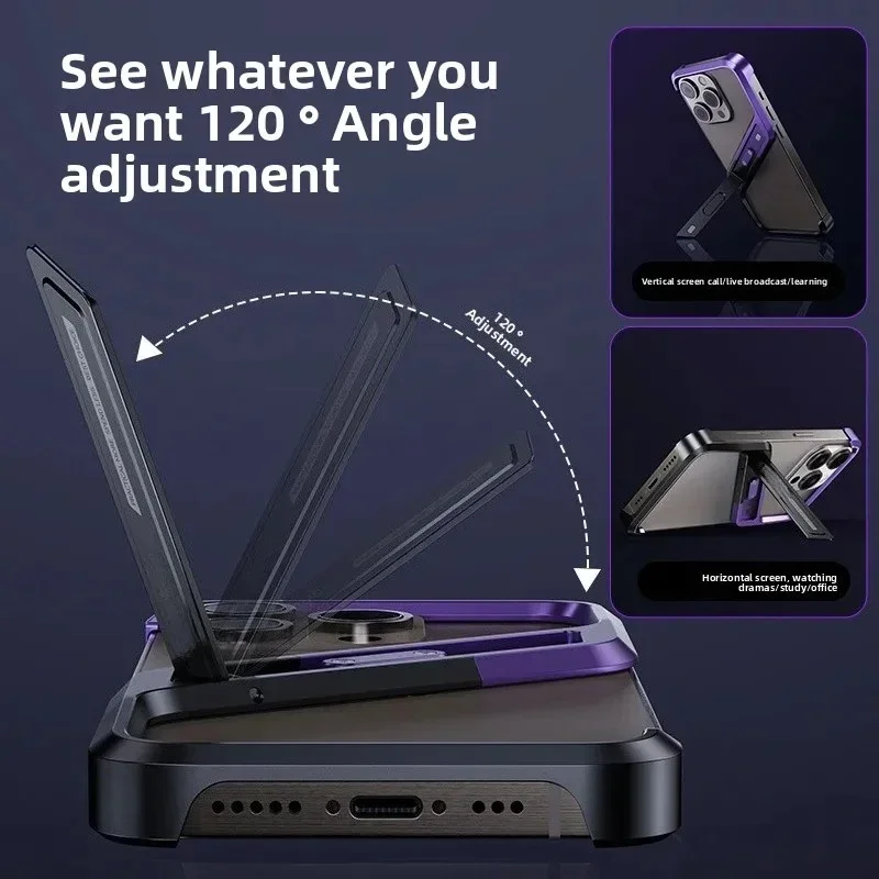 S Type Metal Invisible Holder Rimless Phone Case for Iphone 16 15 14 Pro Max Simple Design Shockproof Heat Dissipation Shell