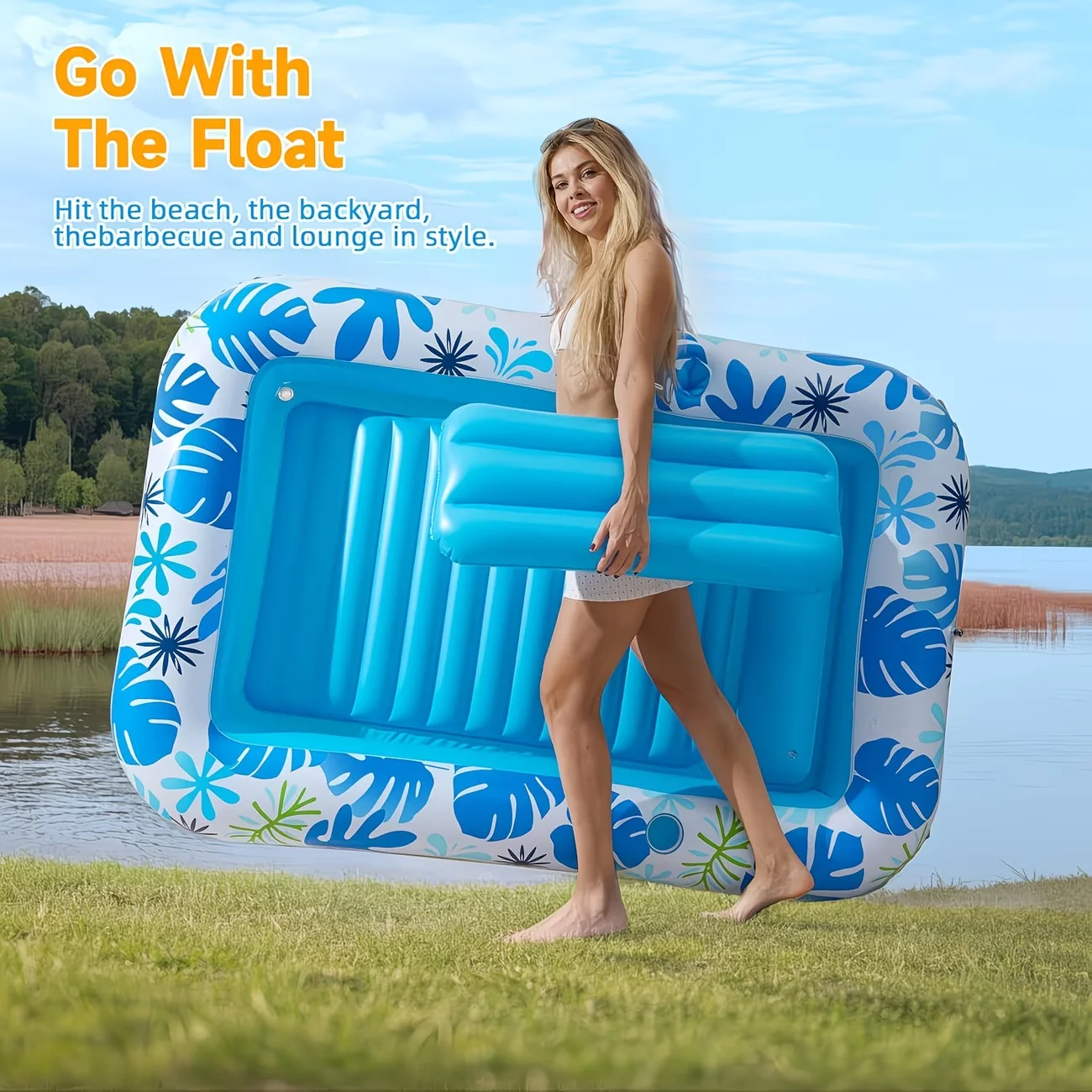 Inflatable sunbathing pool lounger float, adult pool float, inflatable sunbed for pool sunbathing, adult sunbathing floating
