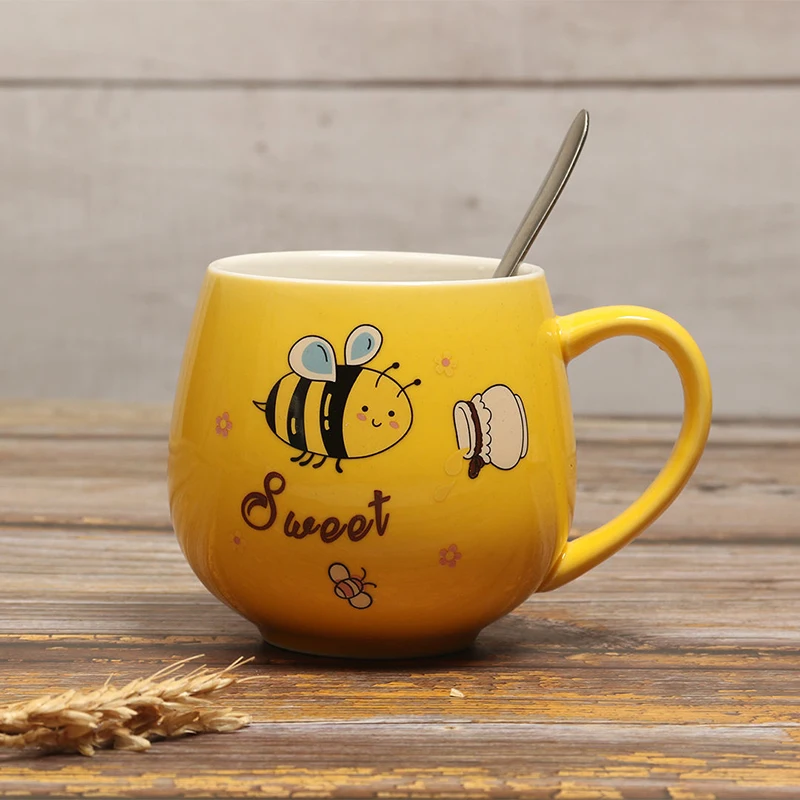 Ceramic Coffee Mug 11OZ Milk Cup Drinkware Yellow bee Pattern Teacup Simple Creative Mugs handle cup