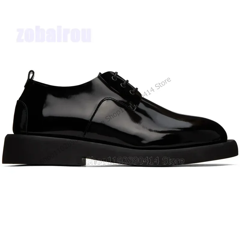 Black Patent Leather High Top Strappy Men Shoes Fashion Lace Up Men Shoes Luxurious Handmade Party Feast Banquet Men Dress Shoes