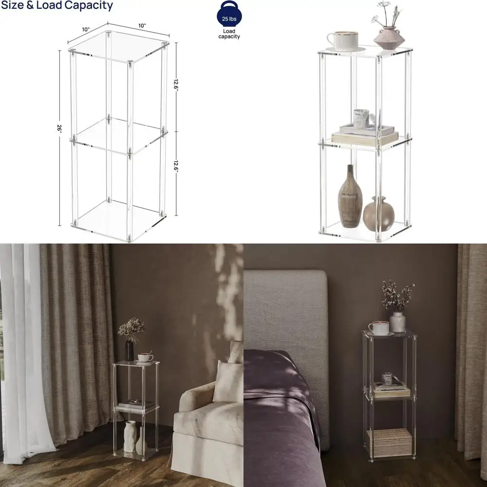 

Compact 10 Clear Acrylic Side Table for Small Spaces, Living Room, Sofa Area, Modern Design, Easy Assembly, 26 Height