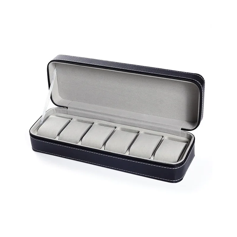 6 Slots Portable Leather Watch Box Your Watch Good Organizer Jewelry Storage Box Zipper Easy Carry Men Watch Box New