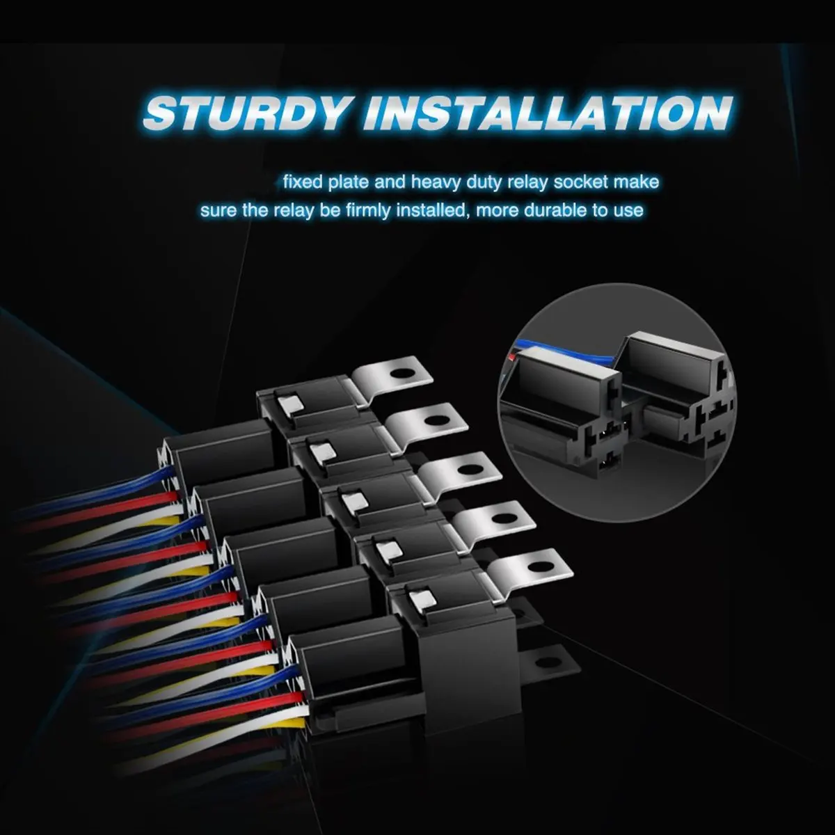 2026 NEW Automotive Kit 5 Pin 30/40A 12V SPDT Relay Socket and Wiring Harness with Interlock - 5 Pack
