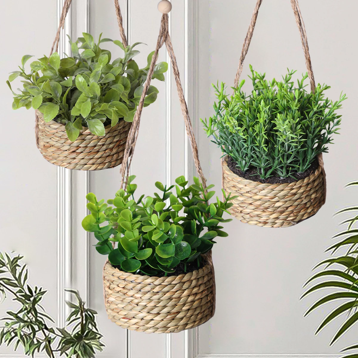 XIYA flor verde plantas artificiales eucalipto hierba tejida romero plantas en macetas hierba Mound 40cm PE Material decoración del hogar