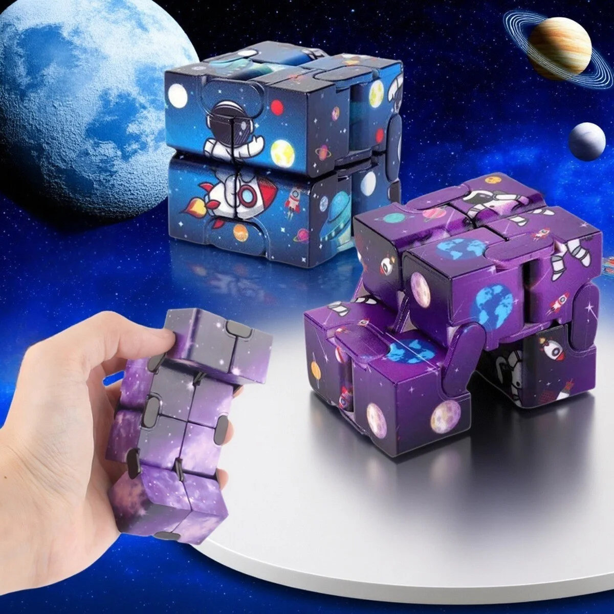 Infinity Cube Flip Space Theme ADHS Angstspielzeug – Fingerspitzen Spiel Puzzle Antistress Finger Fidget Autismus Handgeschenke für Kinder