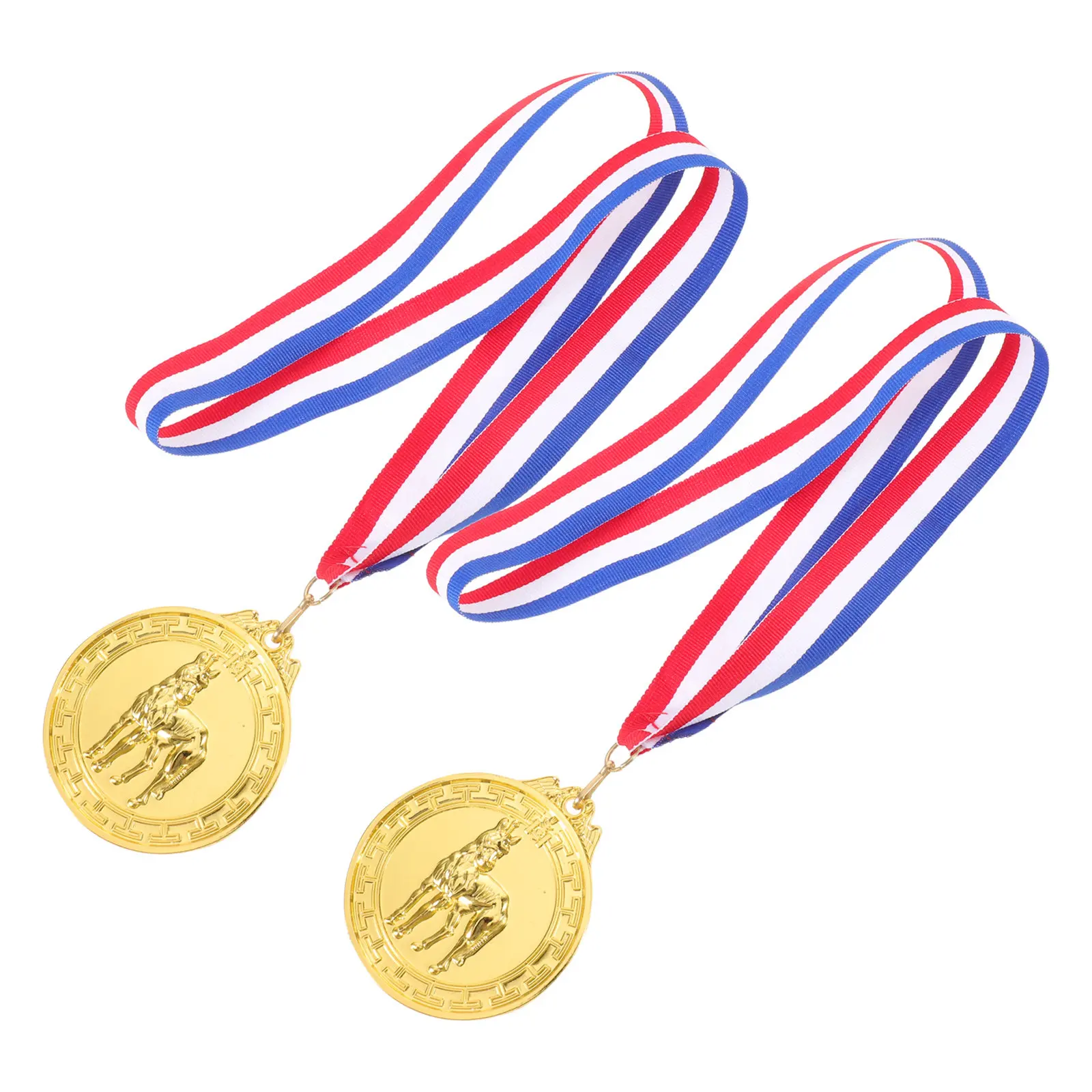 

2Pcs Gold Metal Equestrian Medal Neck Ribbon Horse Racing Award Zinc Alloy Winner Medals Championship Tournament Prize