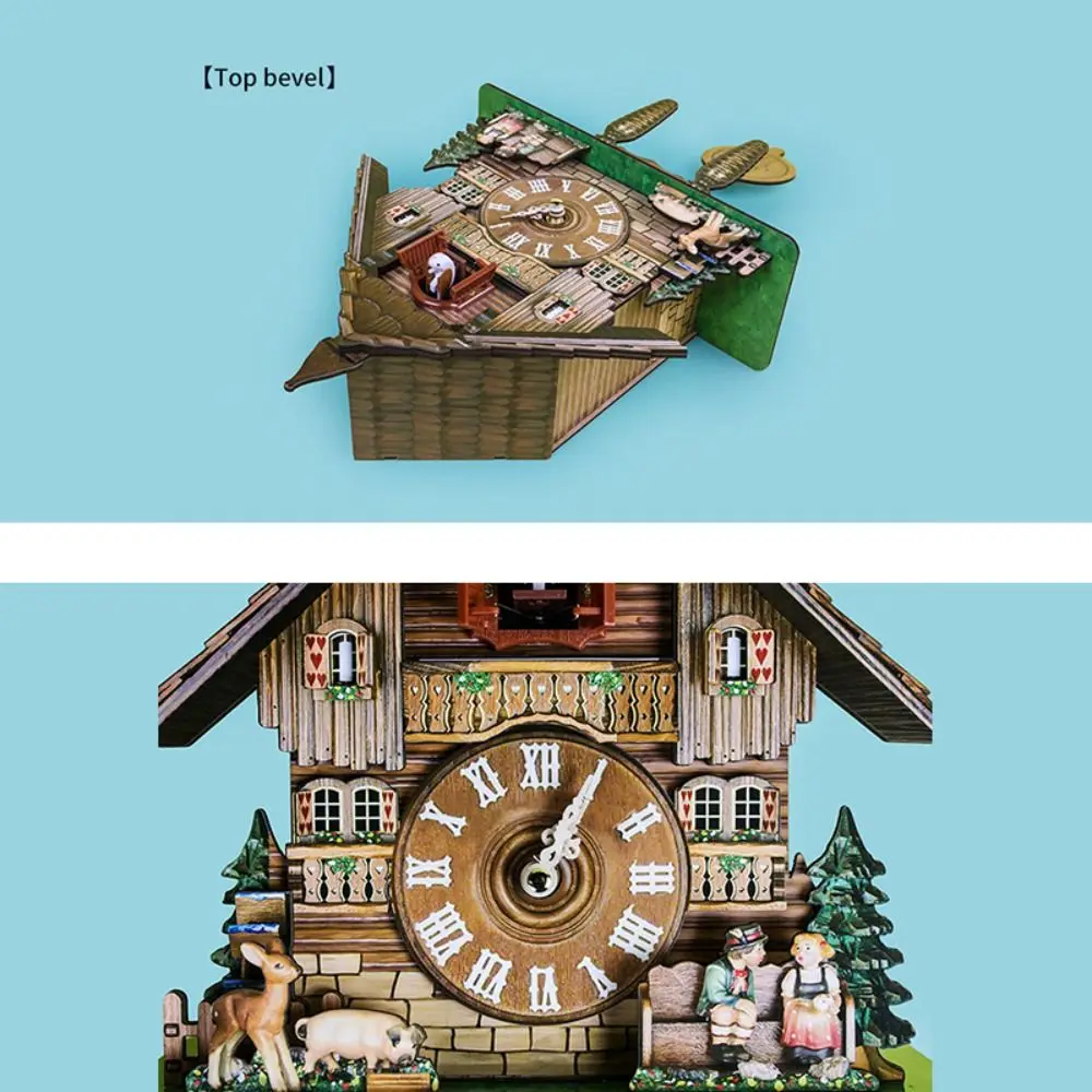 Forest Tower Wood Pendulum Vintage Clocks Silent Vintage Wood Wall Clock Wooden Realistic Pattern 3D