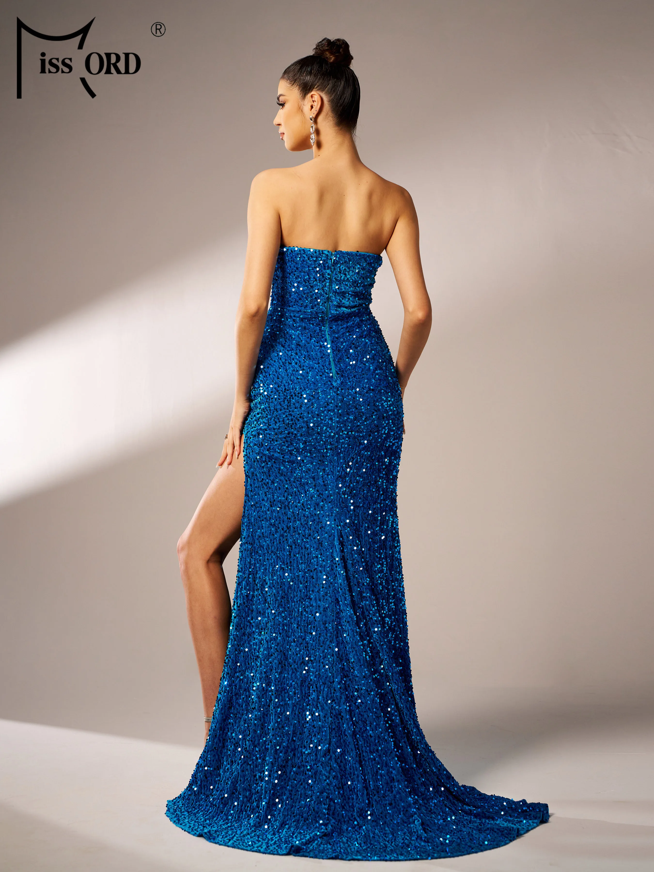 Missord outono sem alças lantejoulas divisão vestido de noite festa de aniversário de casamento alta qualidade luxo elegante feminino até o chão vestido