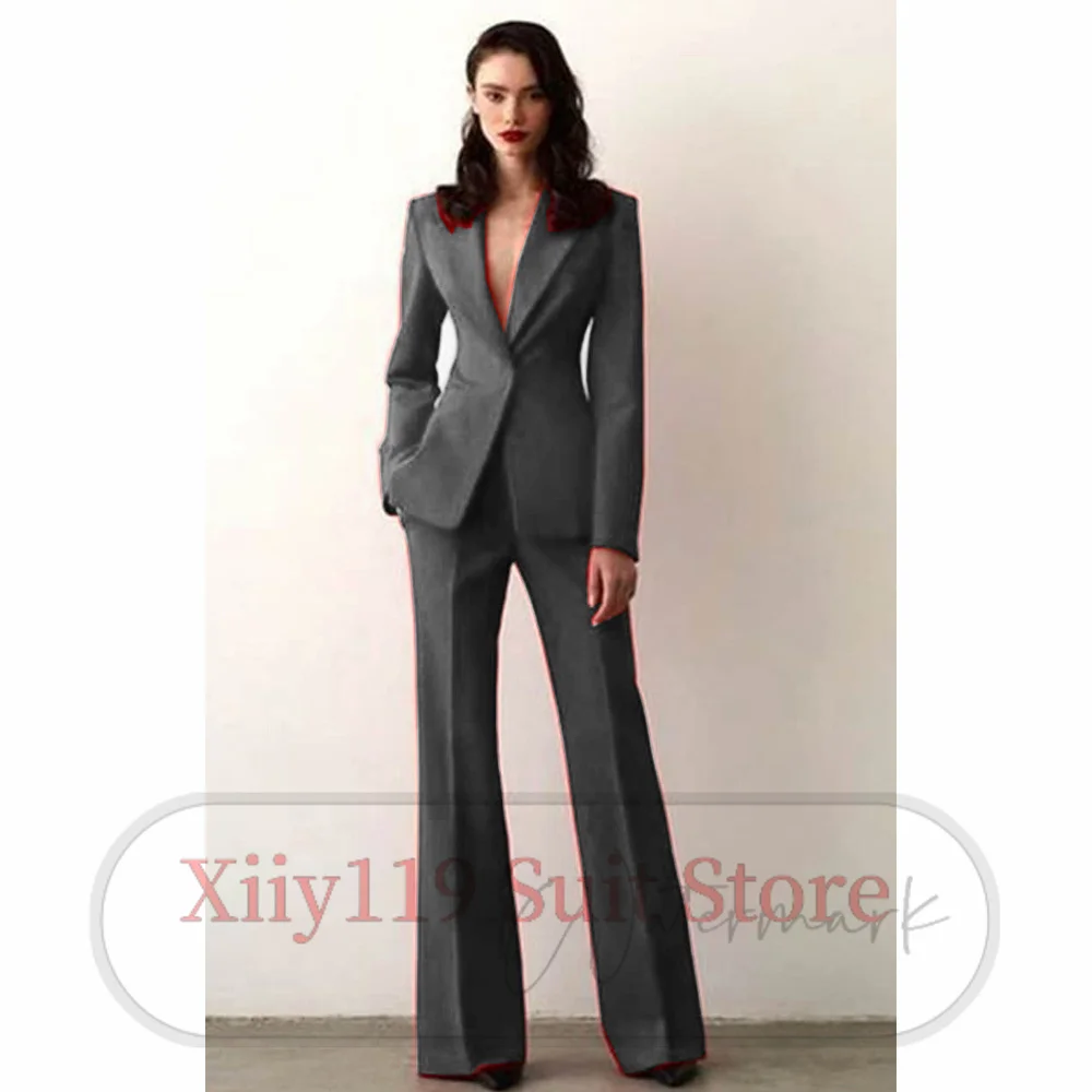 Serge Two-piece Suit Single-breasted Solid Color Business Casual New in Matching Groups of Pant Sets Luxury Blazers Women\'s Set