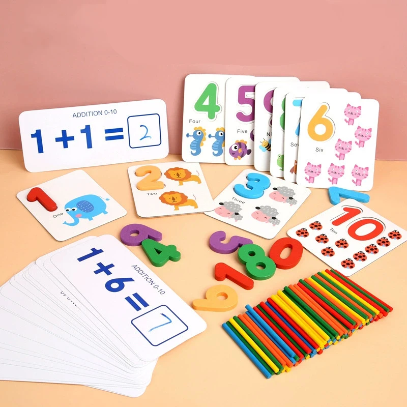 Jouets mathématiques Montessori pour enfants, jouets éducatifs précoces, comptage d'autocollants en bois, cadeaux de Festival de Cognition des nombres