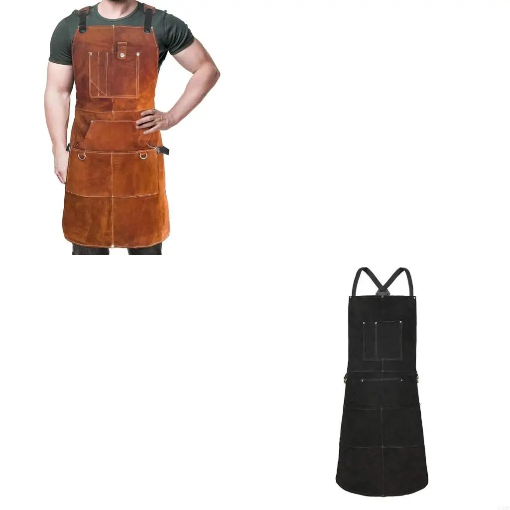 

P82E Professional Ergonomic Leather Welding Apron with Convenient Storage for Tool and Accessories Various Heavy Duty Tasks