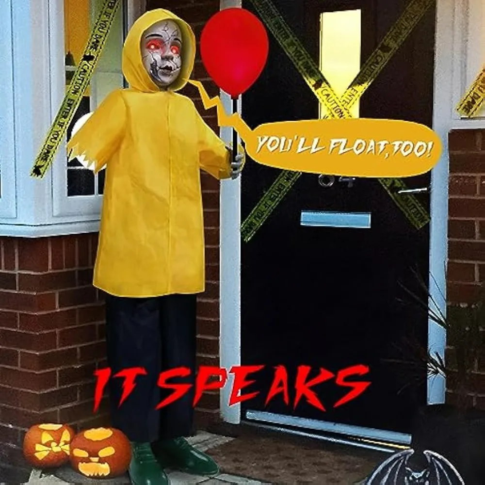 Halloween Decorations Outdoor, 4 Ft Life Size Animatronics Prop with Glowing Balloon, Sound-Activated Sensor, Scary Decor