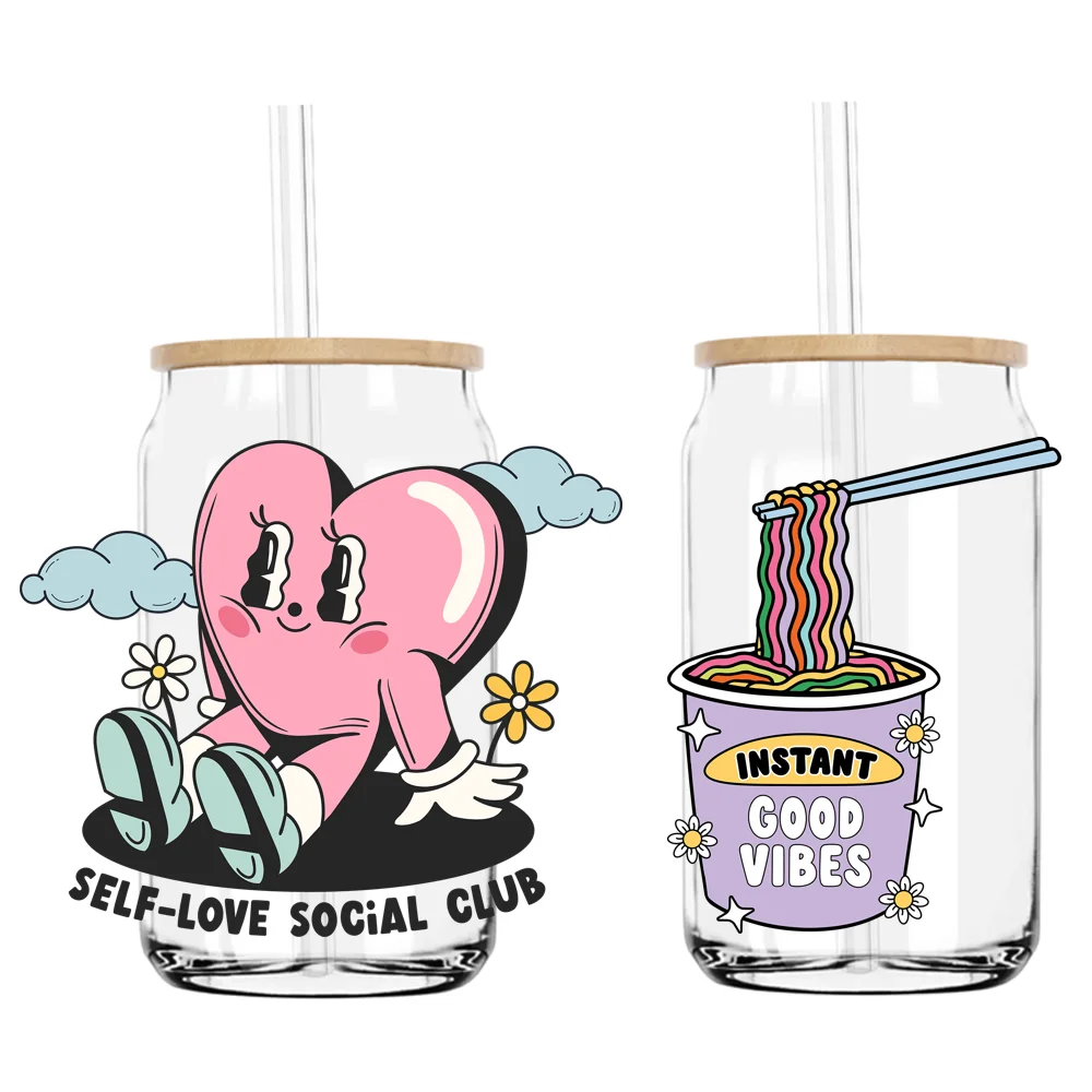 Good Vibes Self Love UV DTF Transfers Stickers Decals For Libbey Cold Cups Mugs Tumbler Waterproof DIY Craft Trays Plate