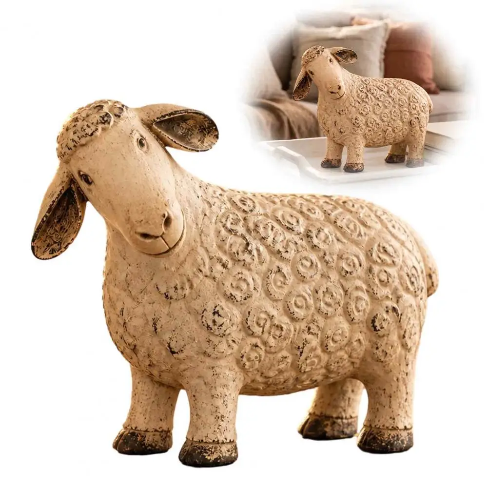 Lamb Ornaments Rustic Home Decor Rustic Sheep Figurine Farmhouse Lamb Statue Vintage Country Style Tabletop Decor Cute for Room