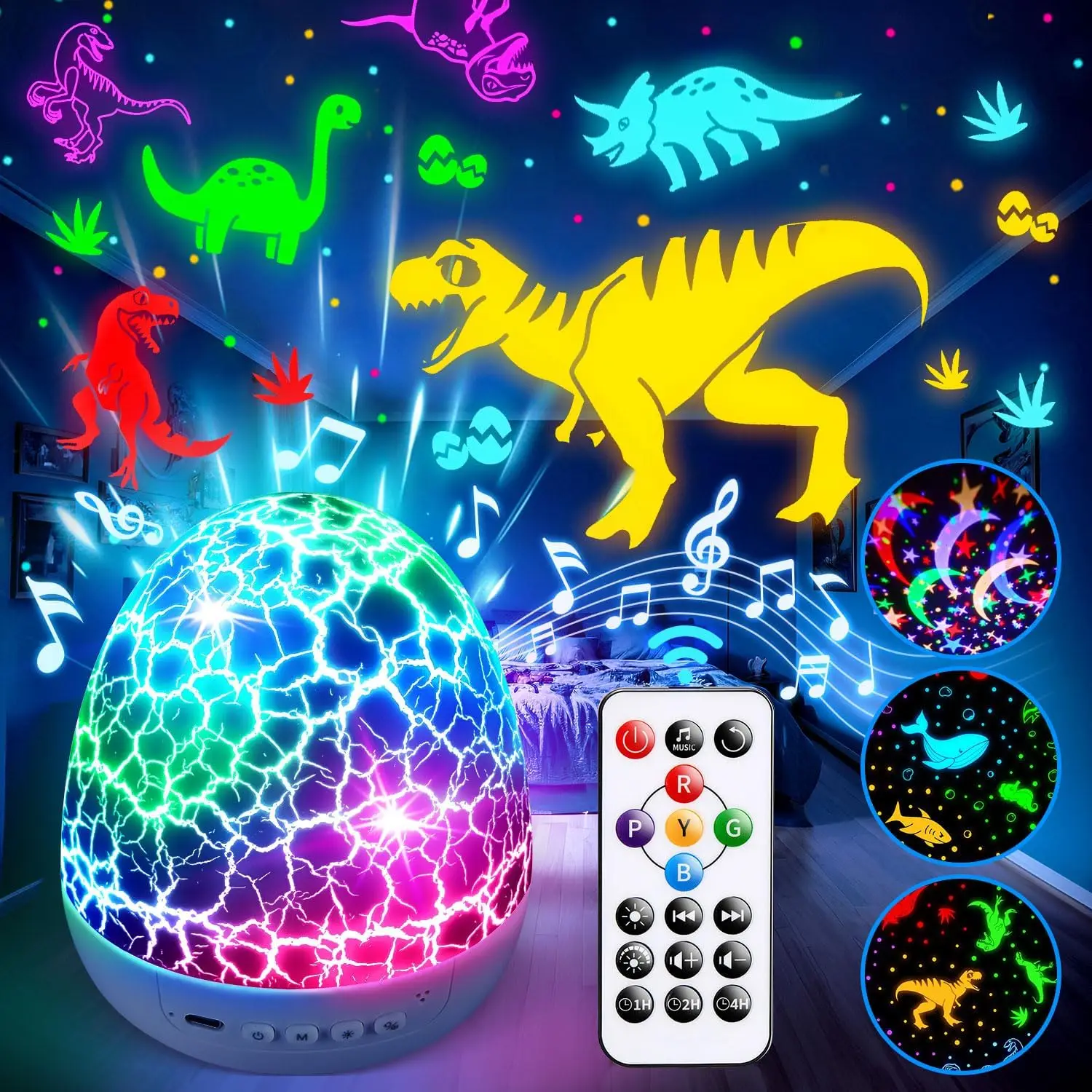

Dinosaur Night Light Projector for Kids with 31 Colors, 3D Films & Remote Control - Christmas Gift Idea