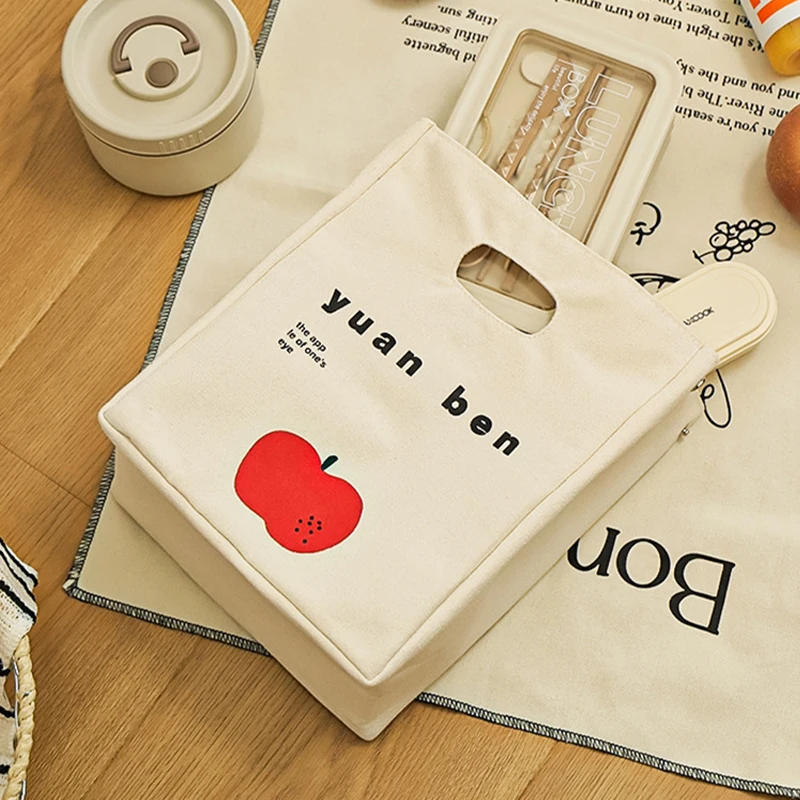 1pcs Canvas Simple Lunch Handbag Meal Bag Office Worker Lunch Box Bags Insulation Bag Thick Aluminum Foil Preservation