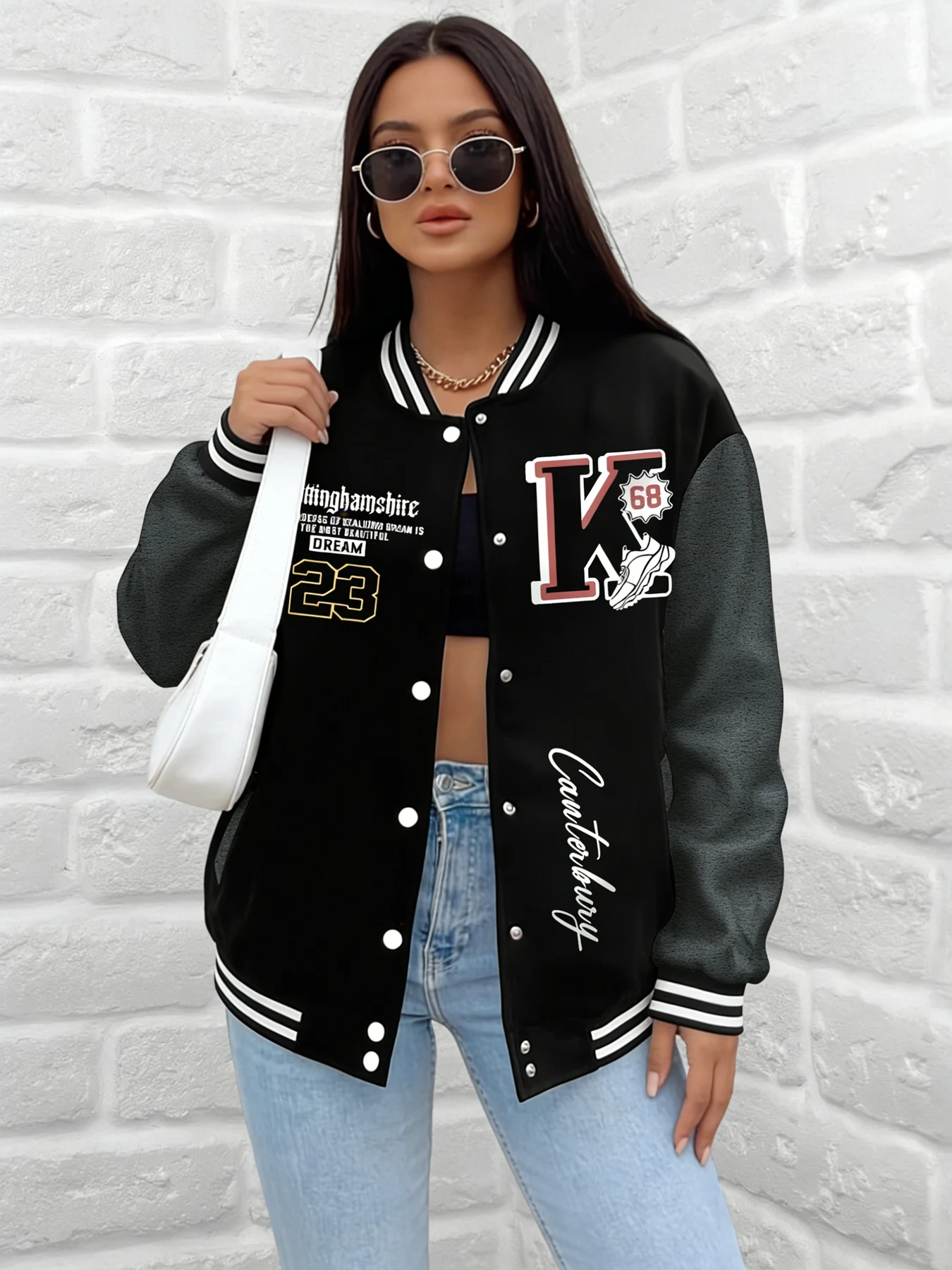 

Женская бейсбольная куртка с принтом Nottinghamshire на тему буквы K 23 68, университетское пальто, свободная верхняя одежда, повседневная уличная модная одежда