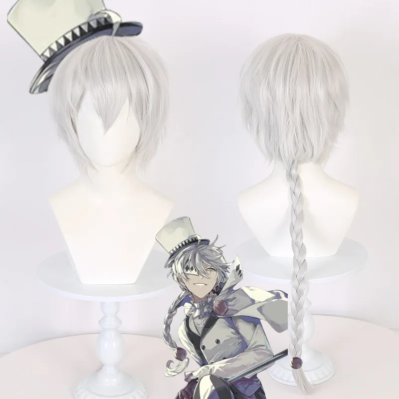 

Синтетический парик для косплея, серебристо-белая коса, вдохновленный Ми-ку, стиль лисы, верхняя кепка на голове, волчий хвост, аниме Богомол, Cos Party