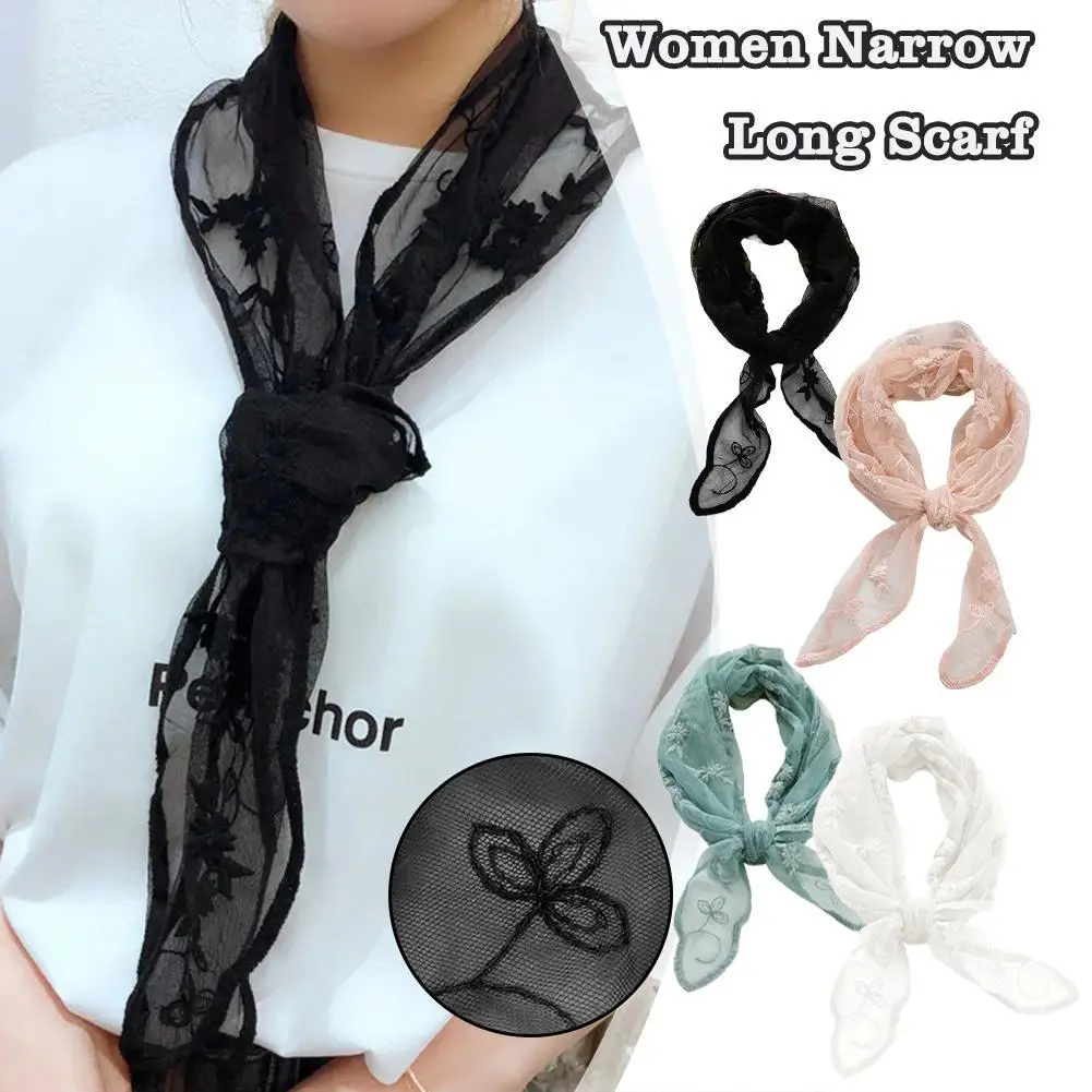 Fashion Floral Print Lace Scarf Women Thin Neck Long Scarves Narrow Office Lady Shawl Bandanas Female Skinny Hairbands