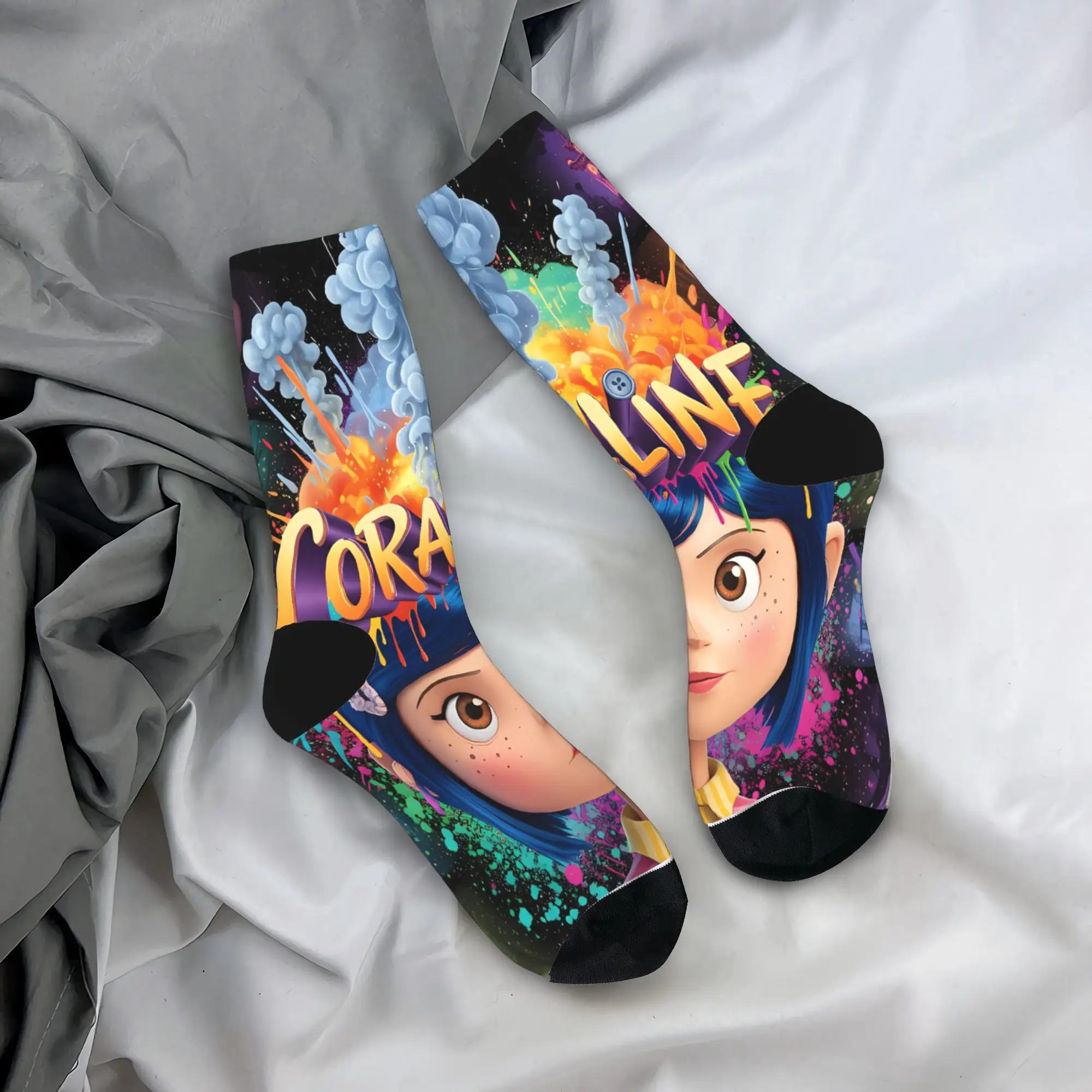 

Мужские носки Coralines, чулки с героями мультфильмов, осенние носки для отдыха, высококачественные дизайнерские велосипедные противоскользящие носки