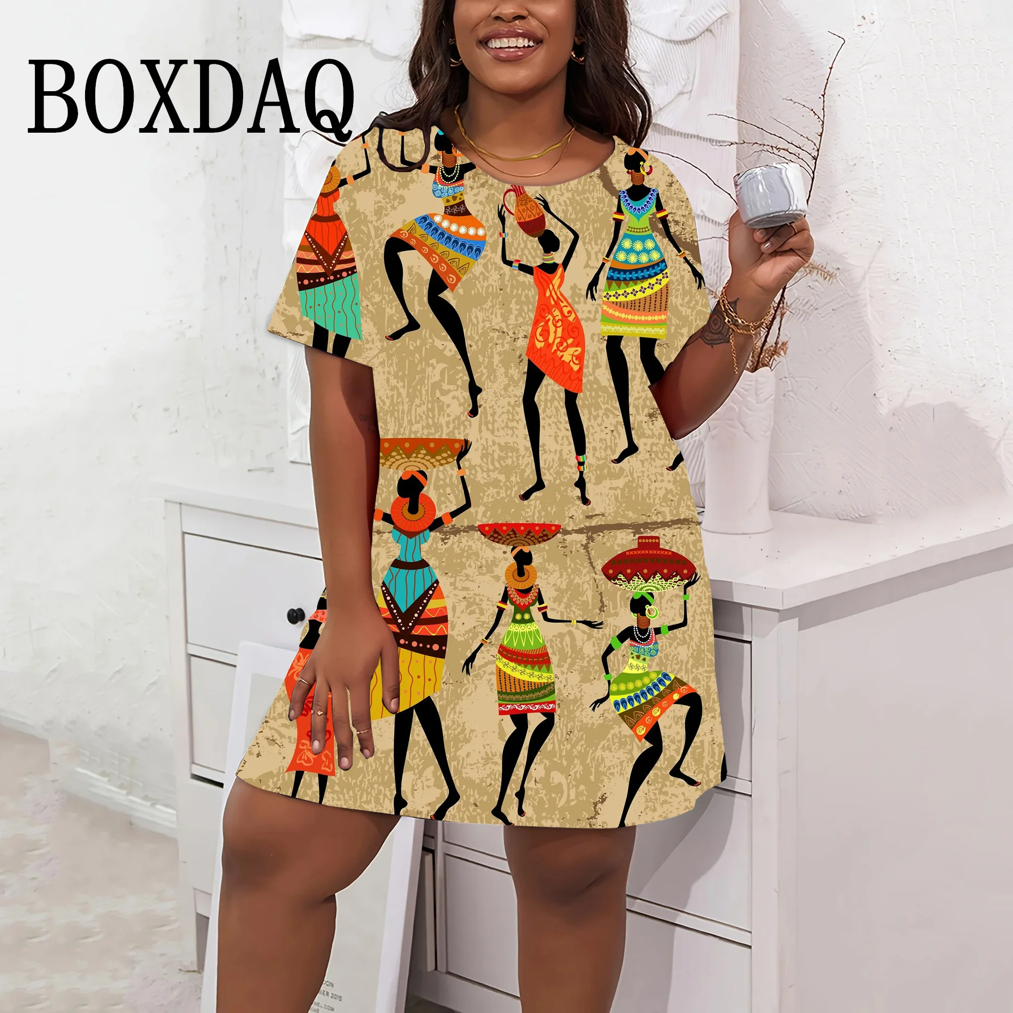 

Fashion Summer 3D African Horde Dress Women Casual Loose Short Sleeve Plus Size Dresses Streetwear Art Retro Classic Short Dress