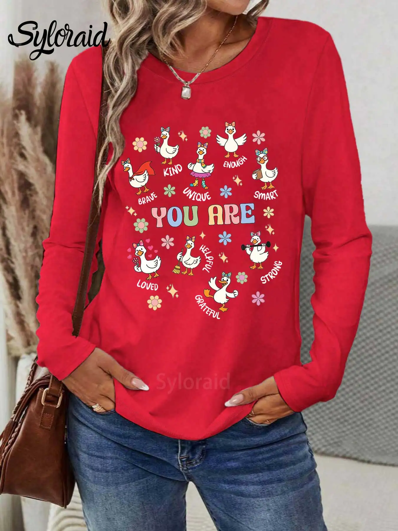 レディース長袖Tシャツ Silly Goose You Are Kind グラフィックTシャツ 教師シャツ ファッション ラウンドネック カジュアルトップ
