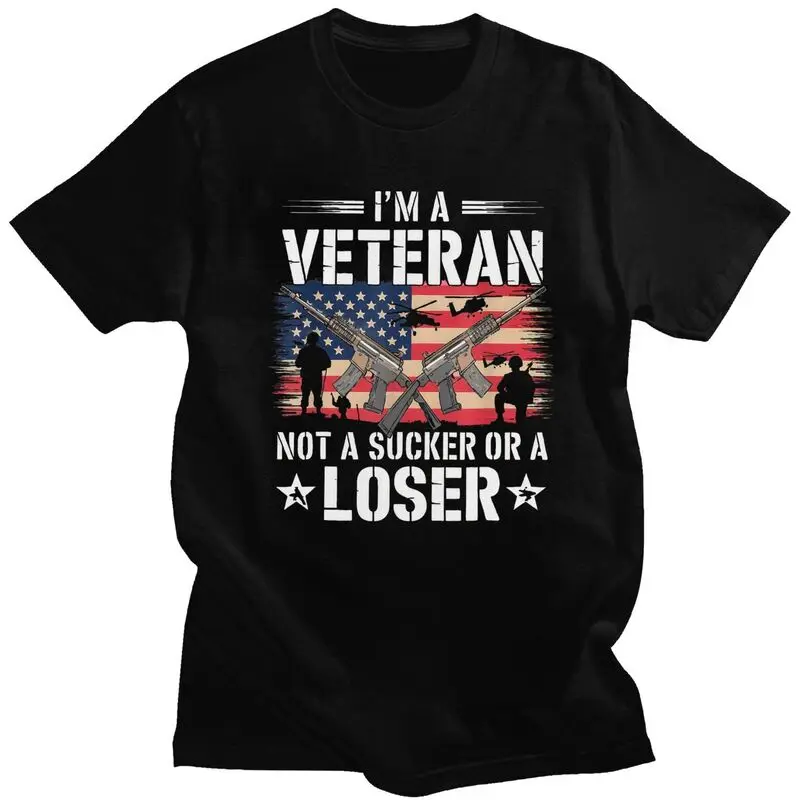 Custom Cool Veteran Vintage I'M Veteran Not A Sucker Or A Loser T Shirt Men Pure Cotton T-shirt Veteran Day Patriotic Tees