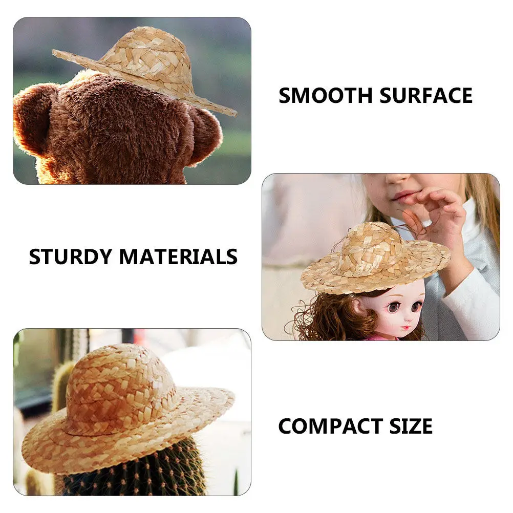 4 Peças Mini Chapéus de Palha Trançada para Artesanato DIY, Decoração, Adereço Fotográfico, Artigos para Festas Domésticas e Ornamento Miniatura