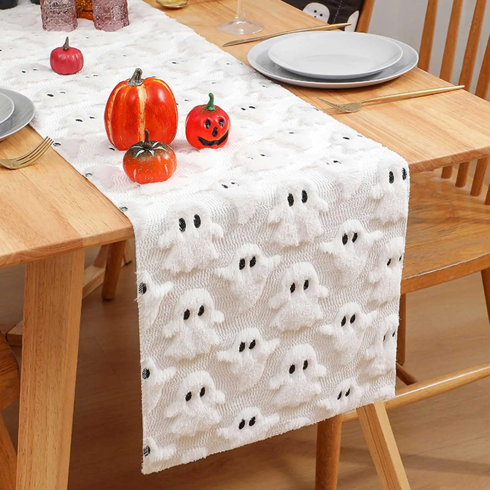 

Halloween 3D Ghost Table Runners Dresser Table Decor Washable Kitchen Dining Coffee Table Runner Party Decor Reusable