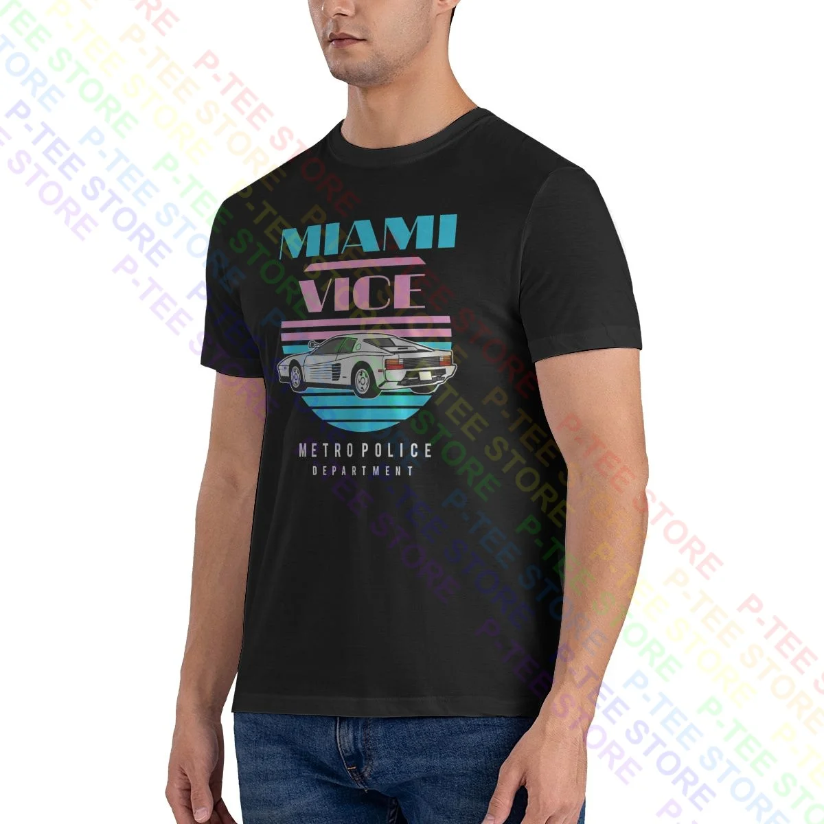 Miami Vice Squad Racecar Metro Police Department Tv Series Shirt T-shirt Print Splicing Tee