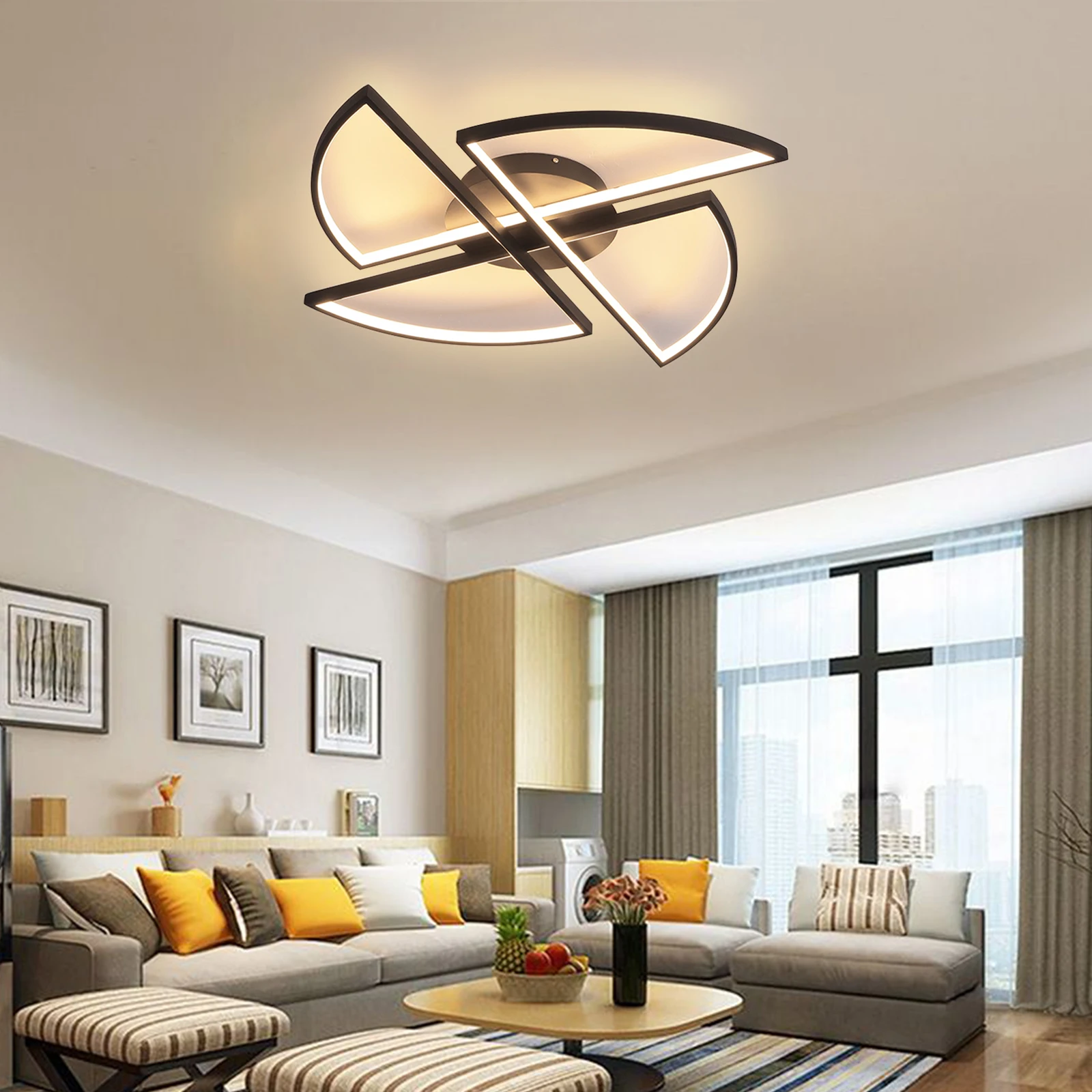 

46W Modern Dimmable Ceiling Lamp Led Flush Mount Lights W/ Remote Control Fits To Living Room