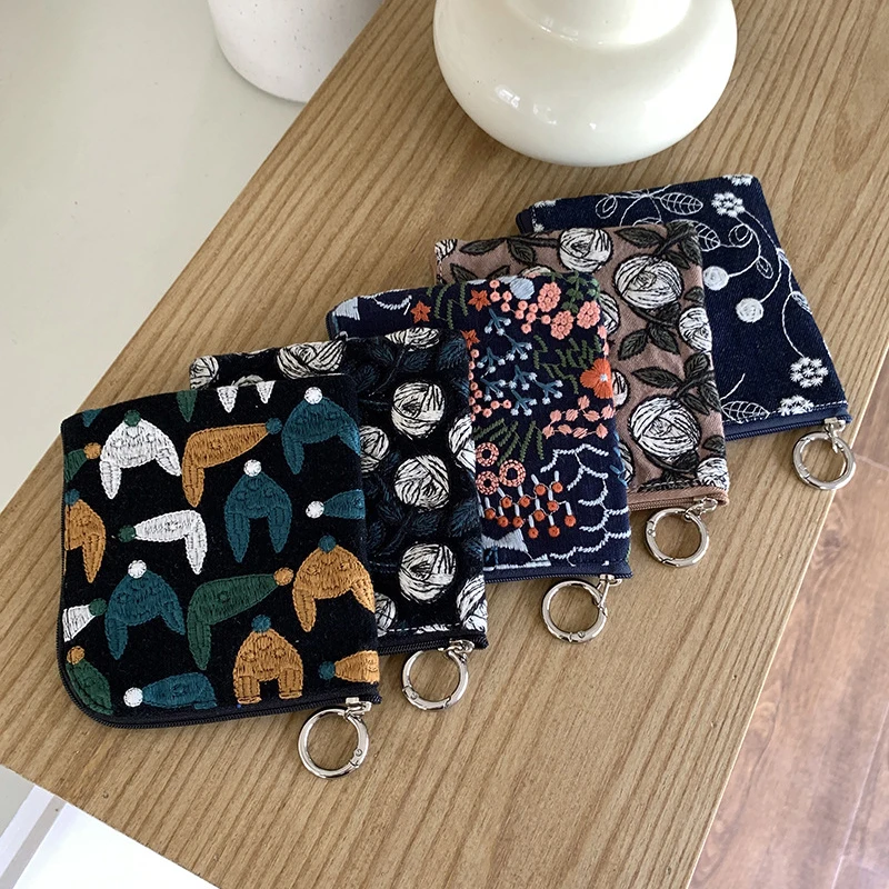 حقيبة مفاتيح السيارة محفظة للعملات المعدنية القطن الكتان التطريز اليابانية Harajuku محافظ أحمر الشفاه سماعات أكياس تخزين صغيرة لفتاة هدية #5