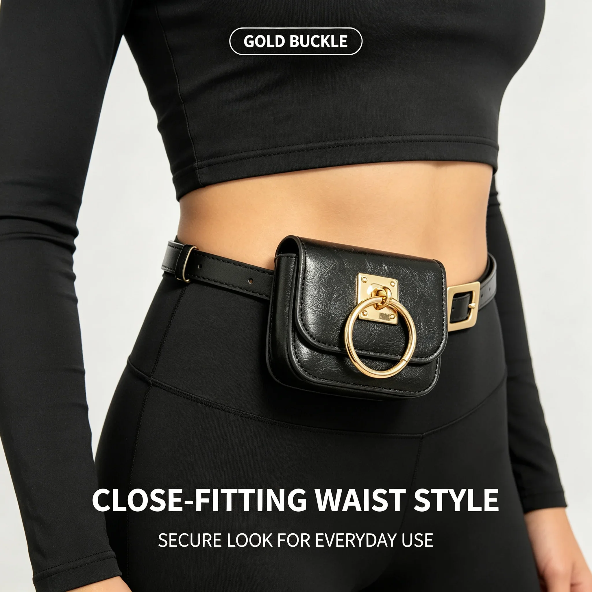 Quilted Belt Bag with Detachable Waist Belt Gold Hardware, Fashion Slim Waist Pouch for Women Outfit Matching Daily Street Style