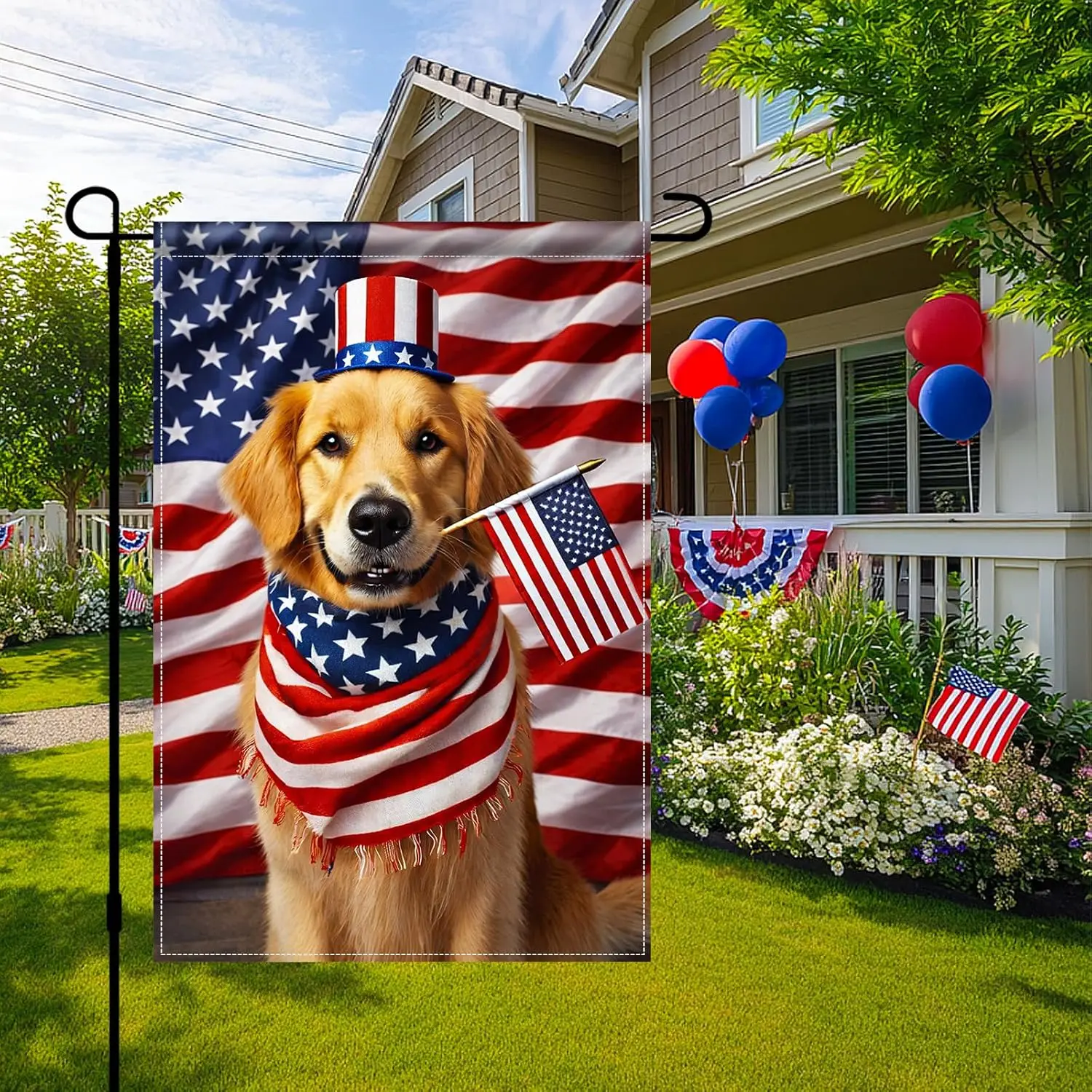 Patriotic 4th of July Golden Retriever Dog Garden Flag American Flag Small Yard Flag 12x18 Inch Double Sided Patriotic Dog D GGO