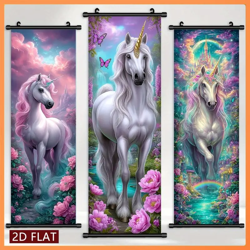 VIKAMA Mythical Unicorn Wall Tapestry Pink Peony Butterfly Rainbow Castle Fantasy Scroll Art Home Decor Durable Thick Soft Cozy