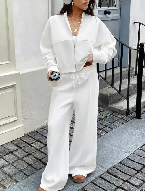 

2025 Autumn and Winter Vacation Style Zipper Jacket Casual Long Pants Set Women's Clothing