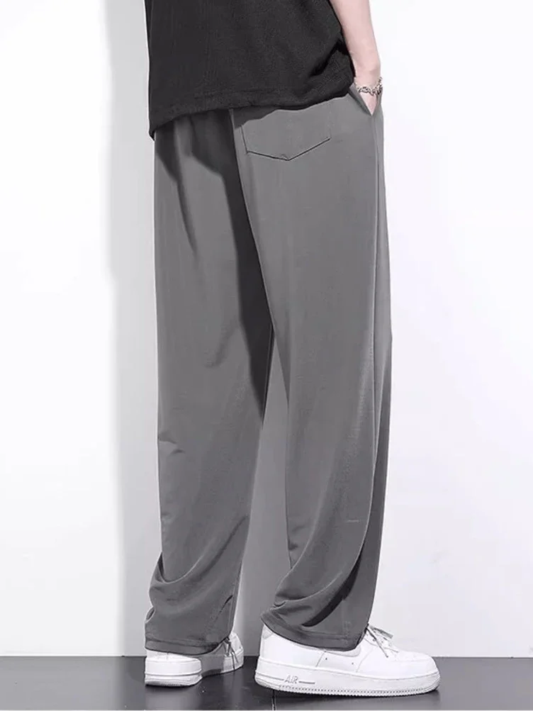 Ice silk casual pants men Summer wide leg Straight Loose Long Trousers Sweatpants 2024 New