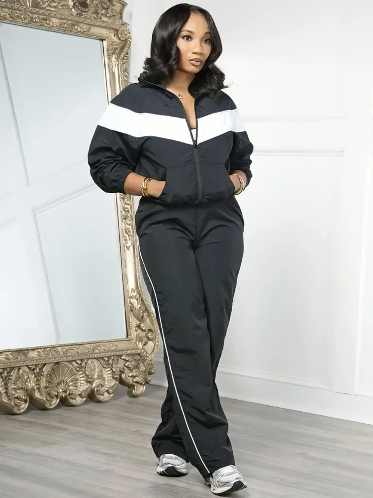 Active Wear Striped Two Piece Set Woman Tracksuit Sporty Fitness Running Zipper Jacket Coat and Sweatpants Ensemble Jogging