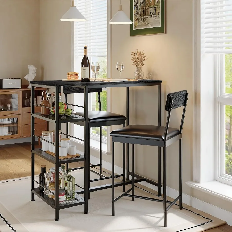 3-Piece Bar Table and Chairs Set Small Kitchen Table for 2 for Home