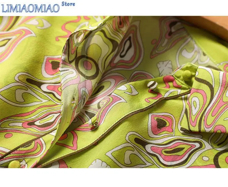 New Yellow Geometric Print Vintage Long Sleeve Single Breasted Women Blouse Shirt Korean Fashion Female Blouses Top Spring
