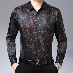 Anti-Wrinkle Real Silk Dress Men Shirt Long Sleeve Print Casual New Arrival Gentleman Smooth Comfortable Luxury Camisa Masculina