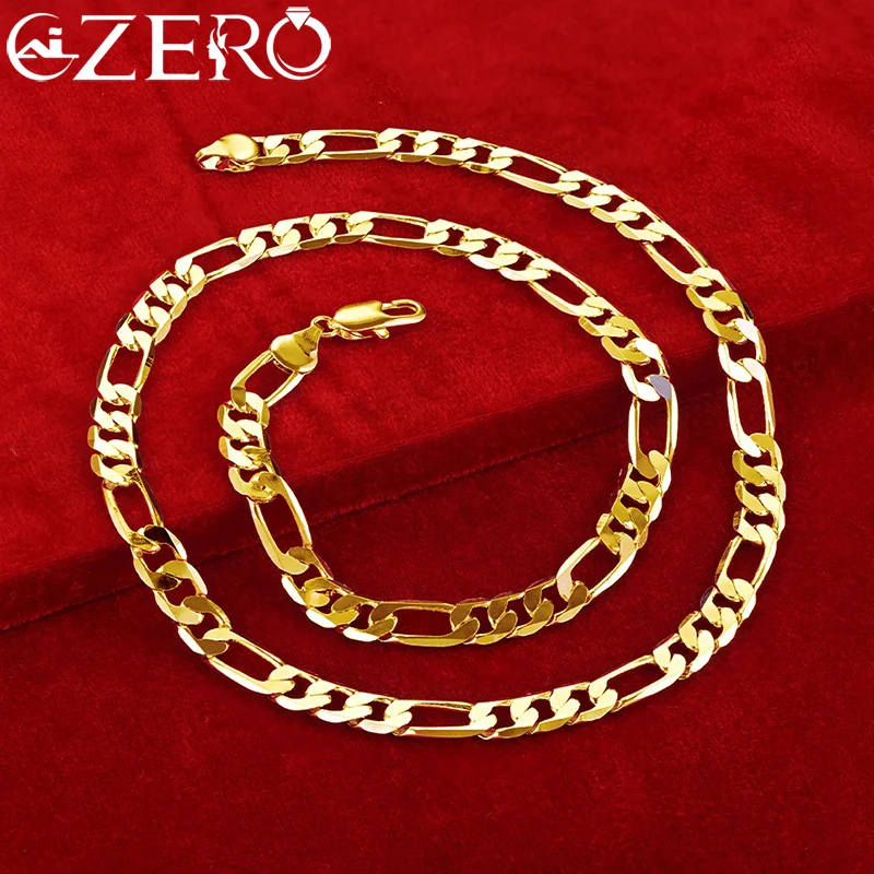 ALIZERO 18K Gold Necklace 925 Sterling Silver 8MM Side Chain For Men Women Fashion Party Gorgeous Fine Jewelry Charm Noble Gift