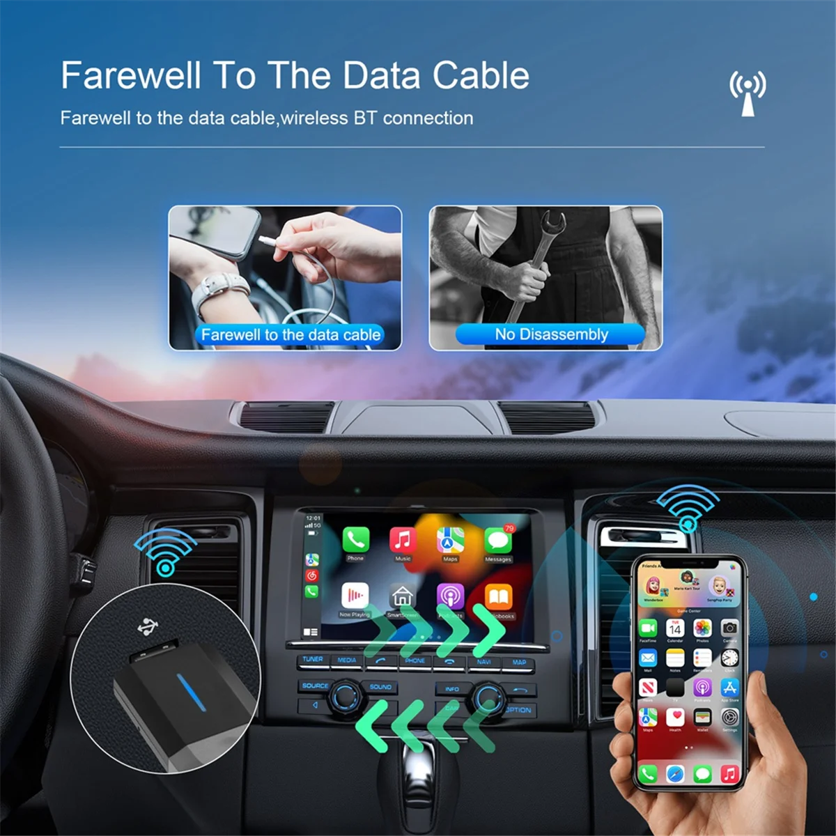 

Беспроводной адаптер CarPlay, автомобильный ключ преобразует проводку в беспроводу, Type-C/USB, Plug & Play