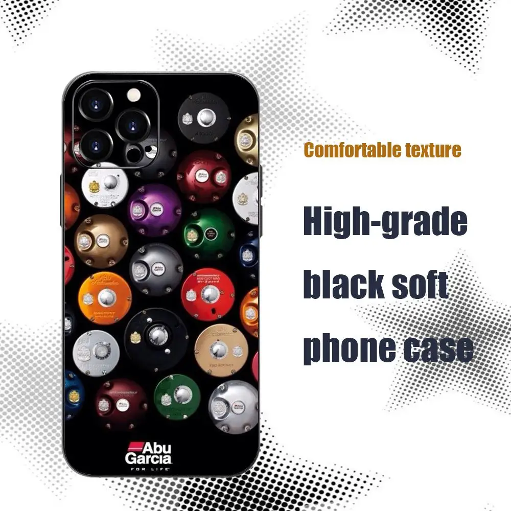 Funda para Teléfono de la Marca de Pesca Abu-Garcia para iPhone 17 16 15 14 13 12 X XR XS 8 Plus Mini Pro Max, Negra, Suave y Resistente a Impactos