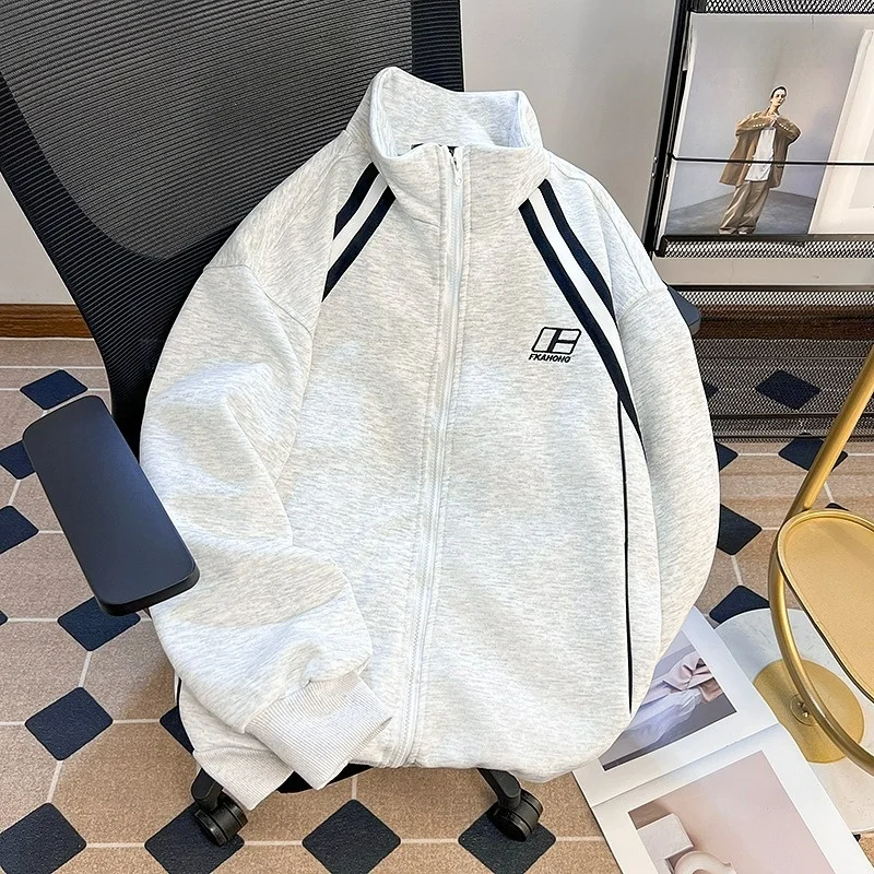 

Свитшот для глаз, мужская тонкая американская повседневная спортивная одежда, осень-зима, большой размер 5 кг, модная верхняя одежда, застежка-молния, Lo...