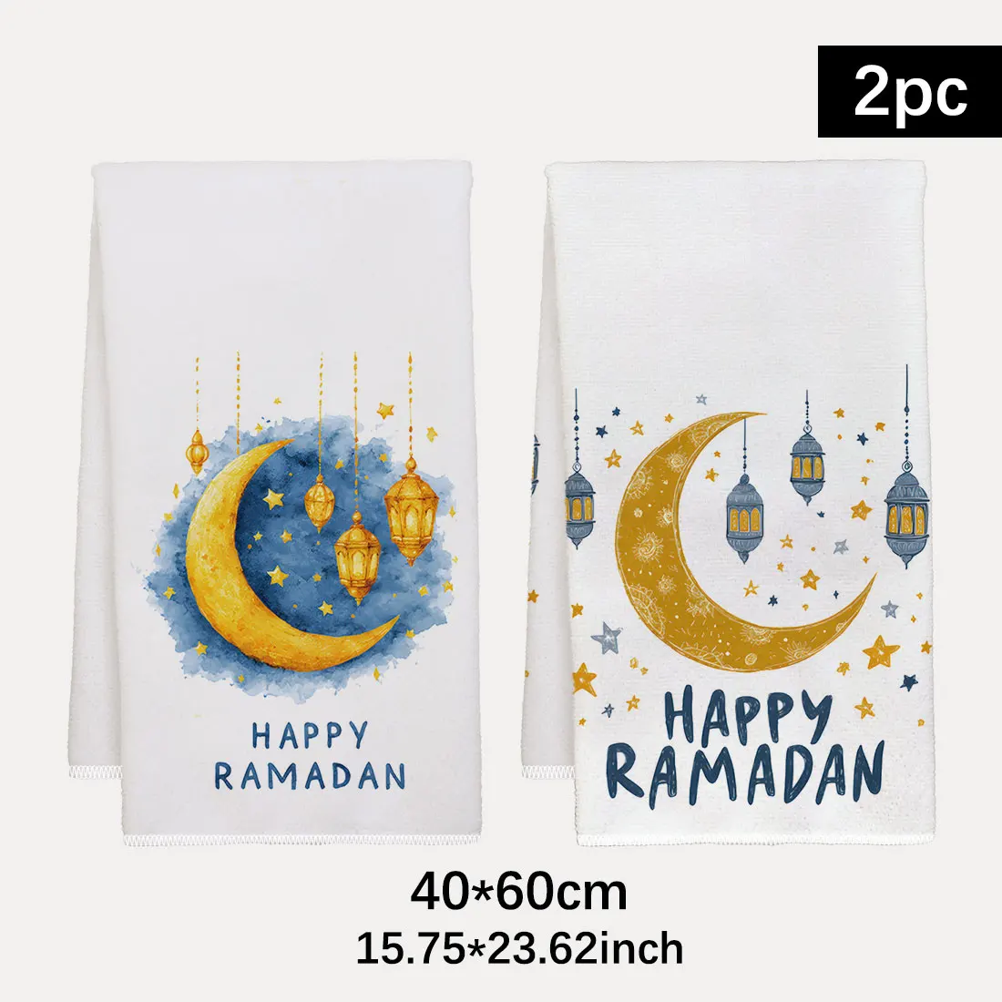 2pcs 40x60cm Ramadan Kareem DishCloth Tea Towel Kitchen Dishcloth ,Moon, Lanterns , Dish Towels,  Muslim Islamic Festival Decor