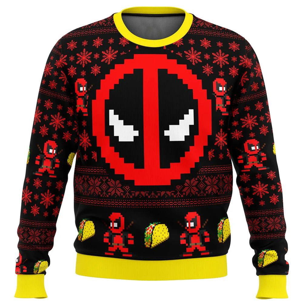 

Marvel Christmas Ugly Sweater Superhero Deadpool Series Creative and Bizarre Holiday Atmosphere Winter Men's Hooded Sweater