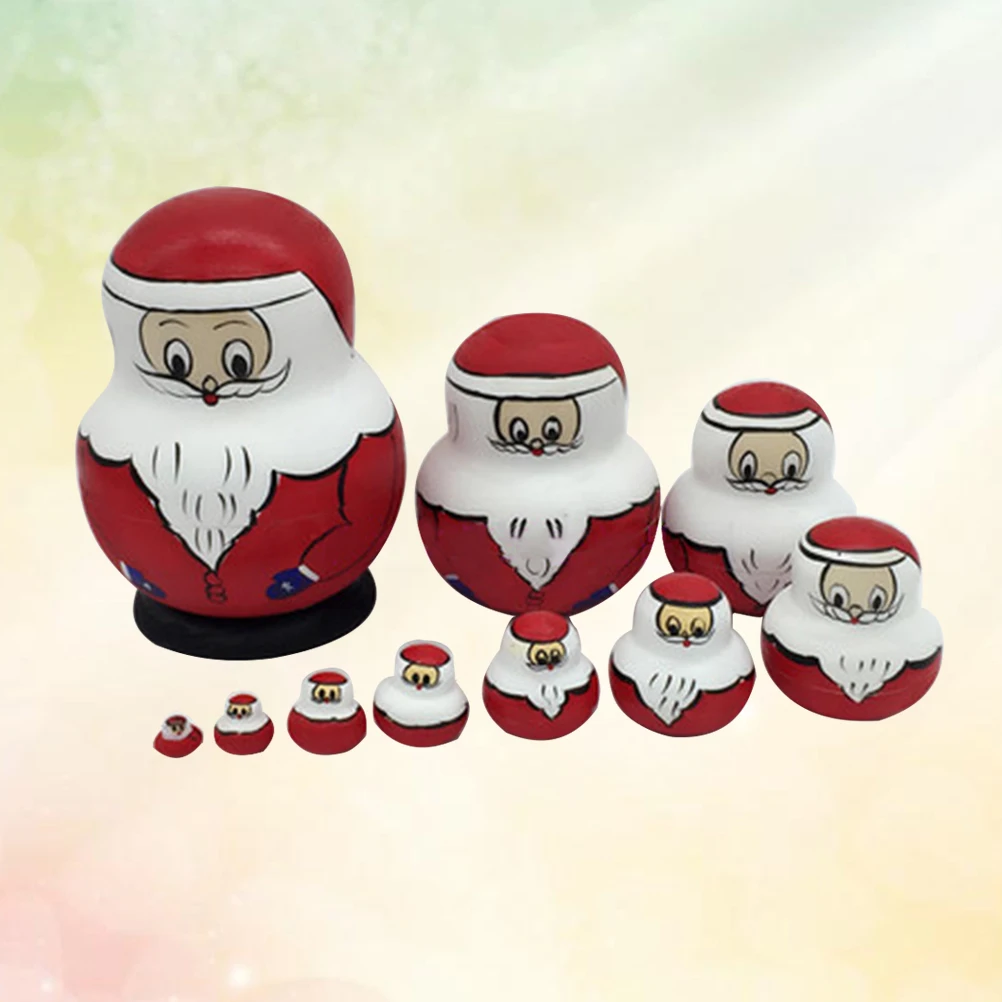 

10 PCS Matryoshka Snowman Nesting Toys Santa Claus Russian Wooden Stacking