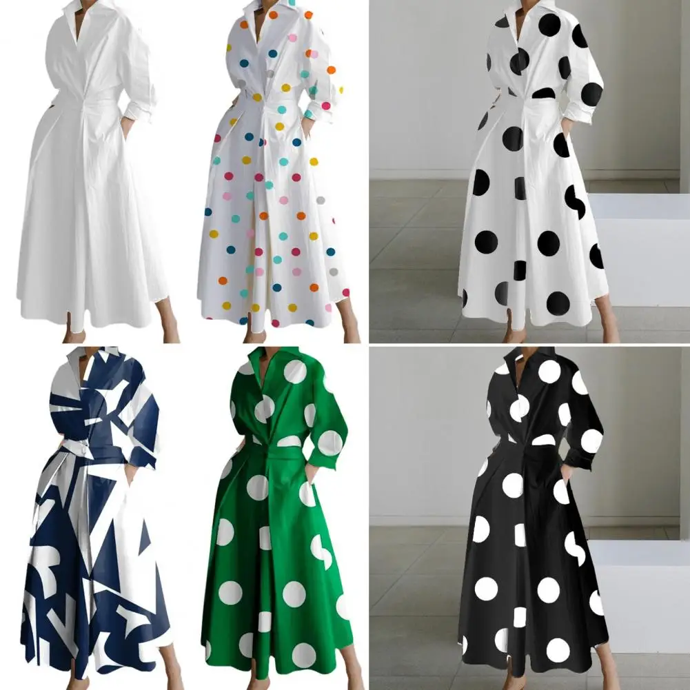 Lightweight Dress Chic Spring/fall Midi Dresses A-line High Waist V-neck Colorful Prints for Commute Party amp More Women Long