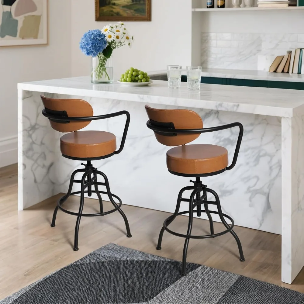 Taburetes de bar modernos de estilo industrial con respaldo, reposabrazos y reposapiés: asientos giratorios y alturas ajustables de 21,7 a 25,6